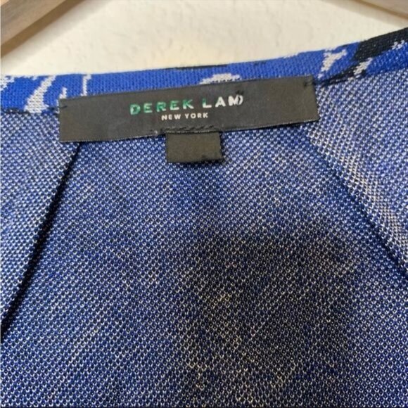 Derek Lam New York v-neck blue and black abstract print swing knit dress size 6 - Picture 8 of 12